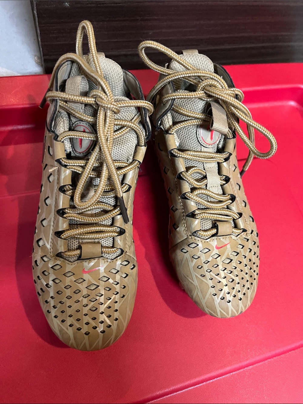 Nike Tan retro youth Football Cleats with Red Swoosh
